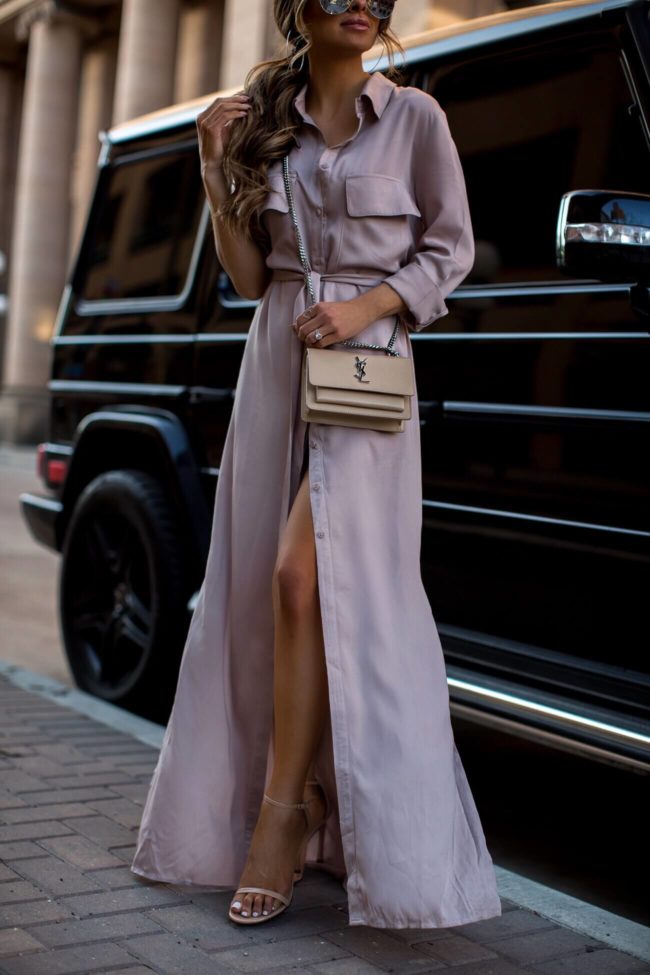 fashion blogger mia mia mine wearing a saint laurent sunset bag
