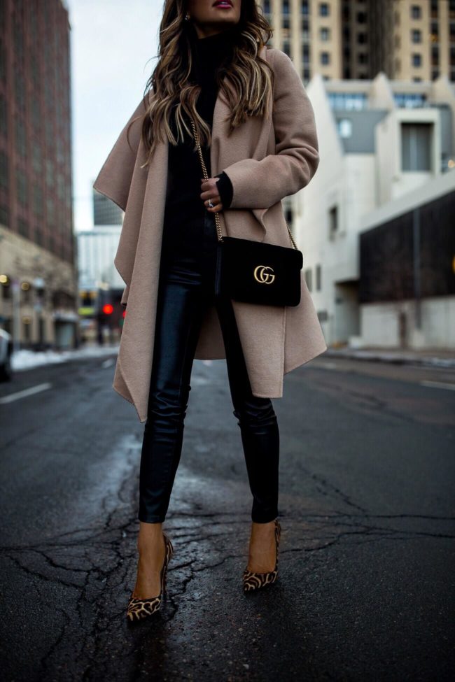 fashion blogger mia mia mine wearing faux leather blank denim pants from shopbop