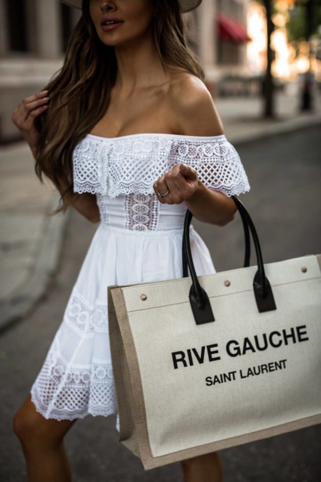 fashion blogger mia mia mine wearing a white charo ruiz dress