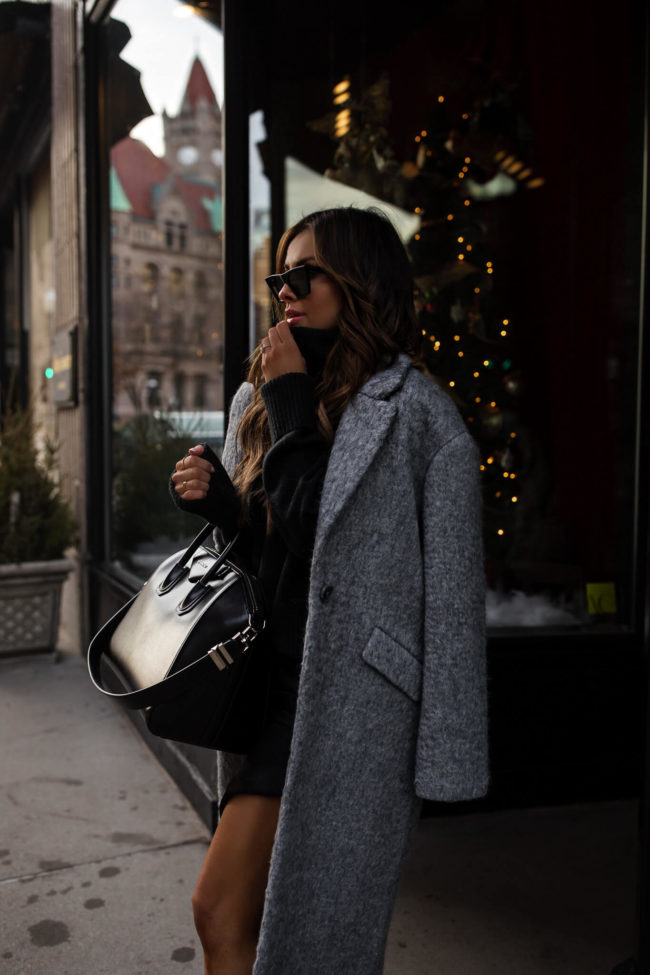 fashion blogger mia mia mine wearing a gray coat from Express