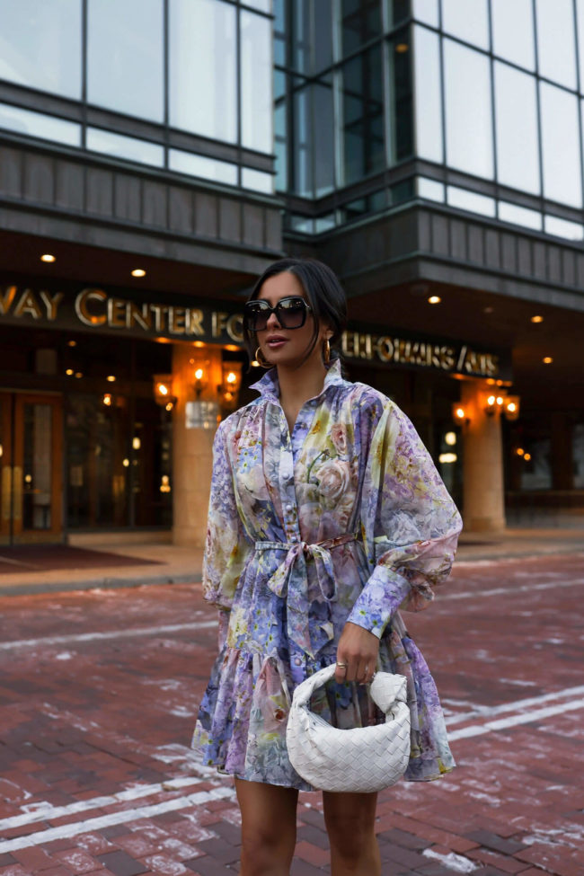 fashion blogger mia mia mine wearing a floral zimmermann dress from saks fifth avenue
