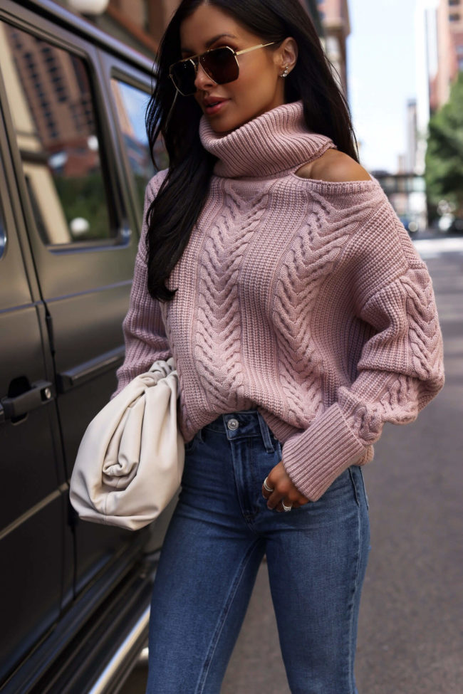 fashion blogger wearing lorilee cutout sweater from the nsale 2022