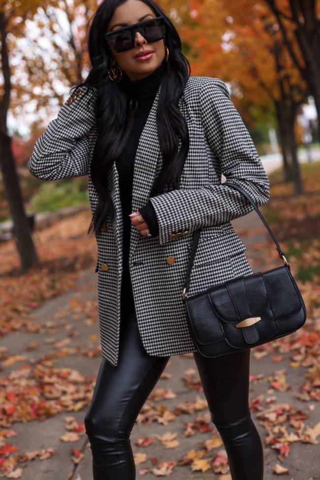fashion blogger mia mia mine wearing a scoop houndstooth blazer