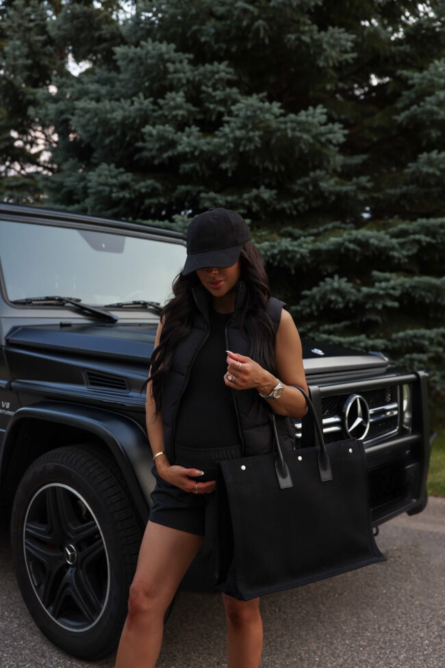 fashion blogger wearing a puffer vest from walmart