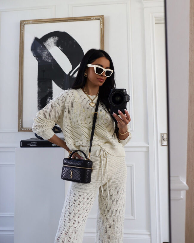 shopbop fashion blogger wearing a sweater knit pants