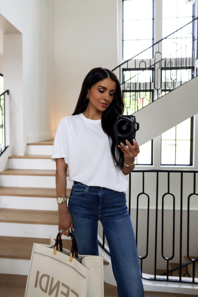 mia mia mine wearing an oversized white tee from nordstrom