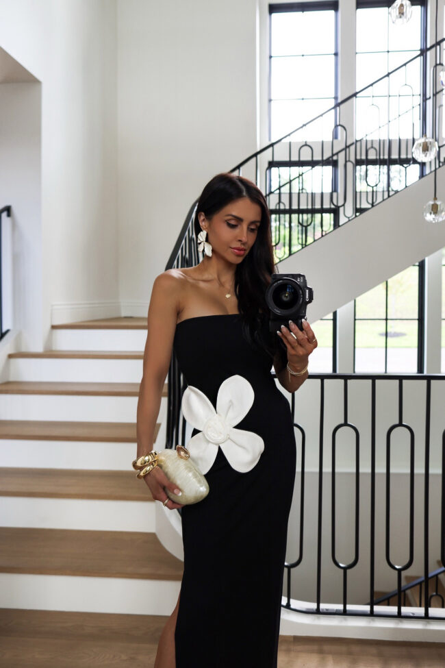 mia mia mine wearing a shell clutch from amazon