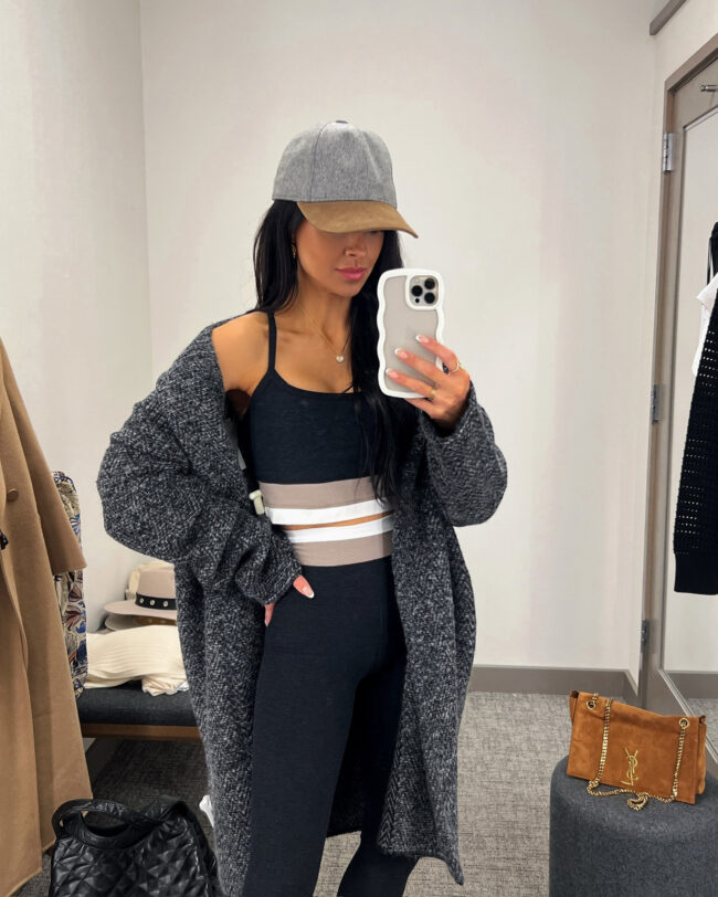 fashion blogger wearing a colorblock activewear set from the nordstrom anniversary sale