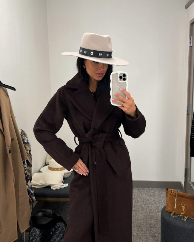 mia mia mine wearing a sam edelman brown coat from the nsale