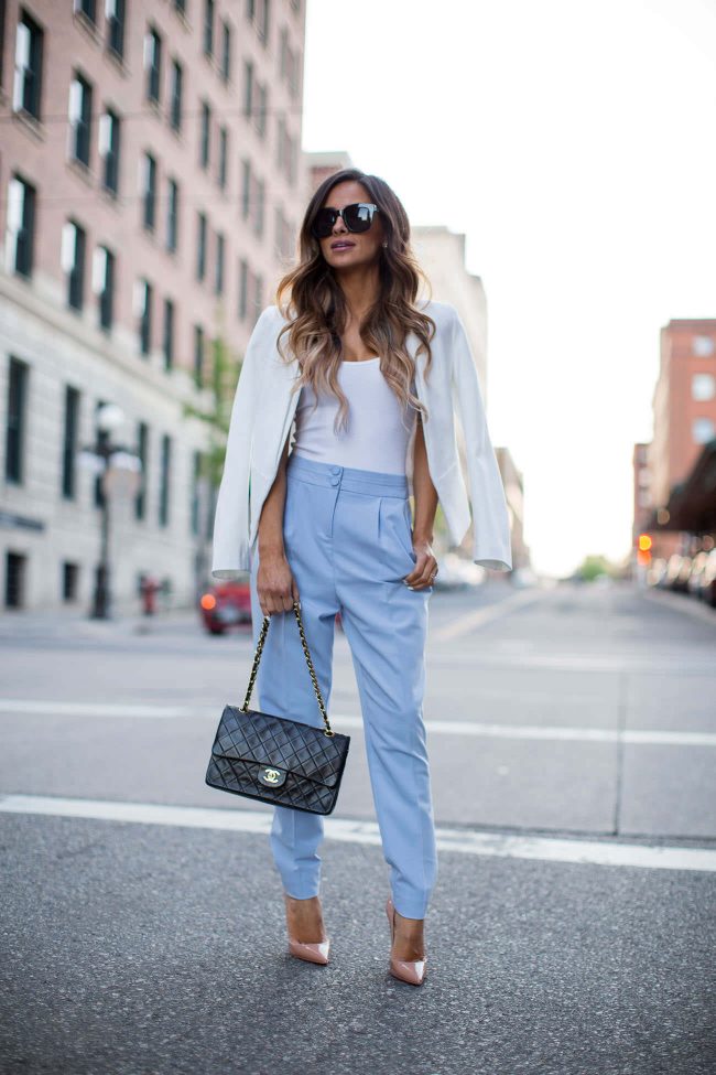 fashion blogger mia mia mine wearing a work outfit for spring