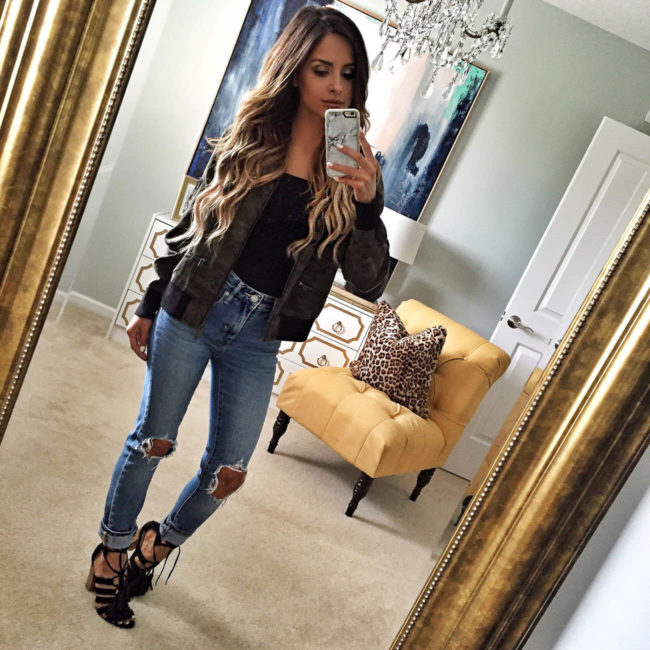 mia mia mine wearing a camo jacket