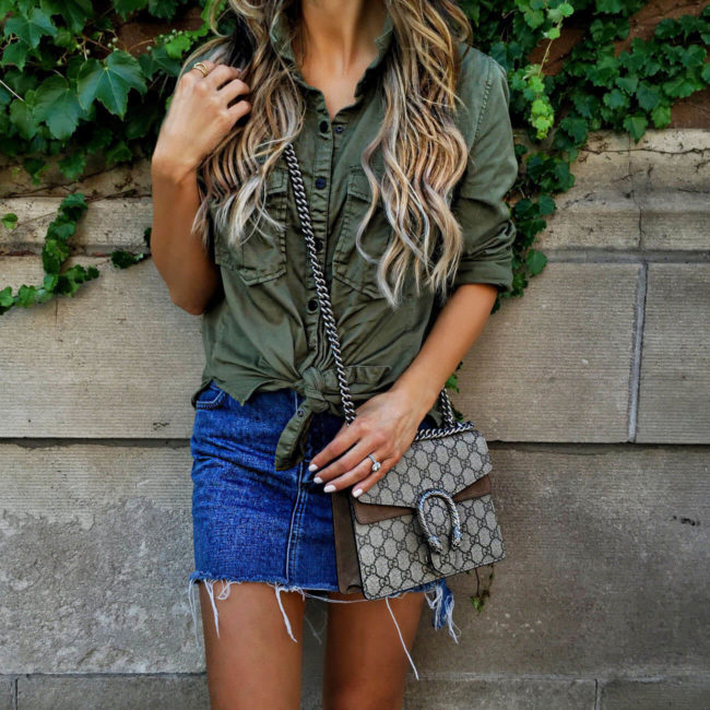 mia mia mine wearing a green khaki top