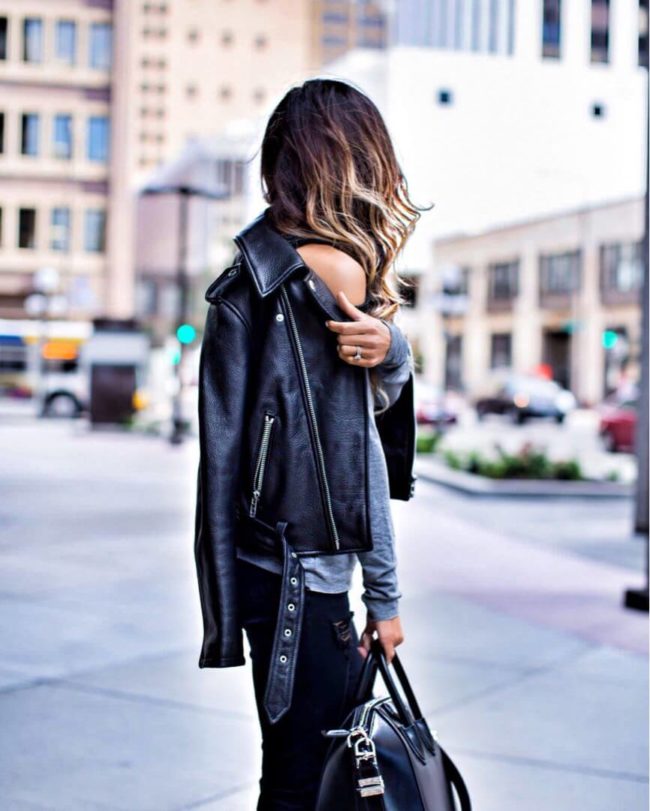 mia mia mine wearing a leather jacket