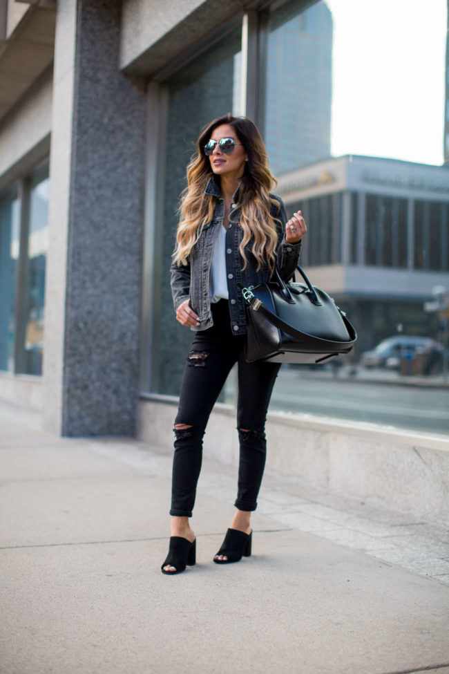 fashion blogger mia mia mine in a levis jacket from nordstrom and black topshop jeans