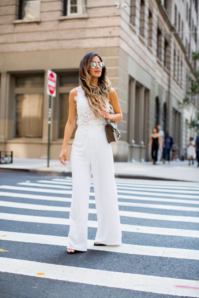 maria vizuete in a white outfit for new york fashion week