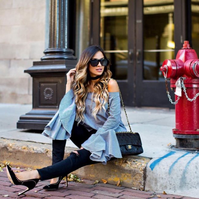 Mia mia mine wearing a chicwish ruffle top and sam edelman hayden pumps