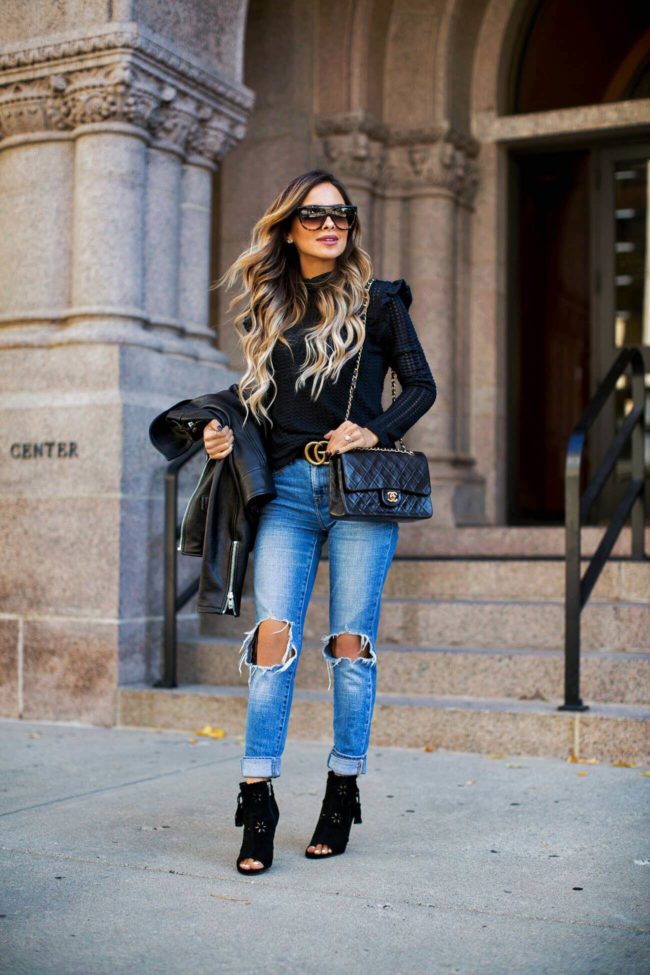 fashion blogger mia mia mine wearing a fall outfit from nordstrom and celine sunglasses