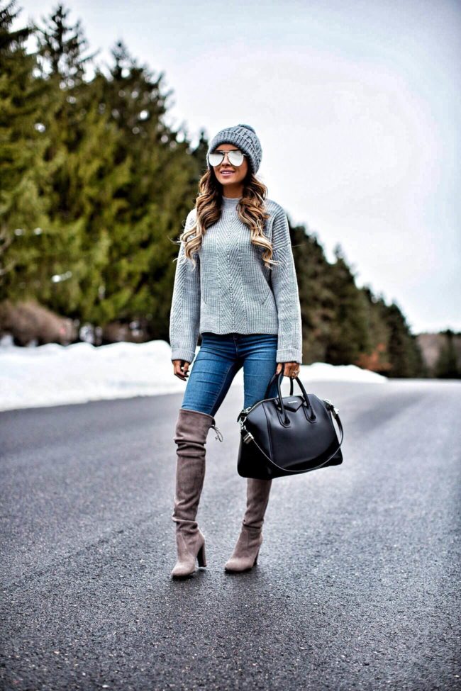 fashion blogger mia mia mine wearing a topshop sweater and stuart weitzman highland boots from nordstrom