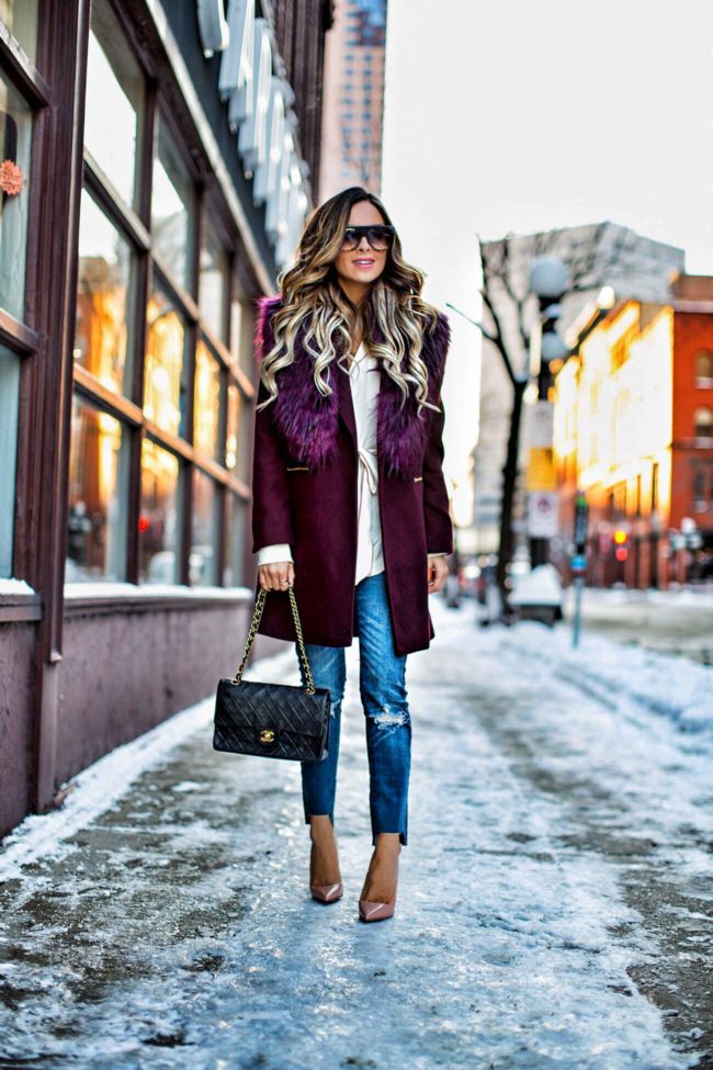 mn fashion blogger mia mia mine wearing a winter burgundy topshop coat from nordstrom and celine sunglasses