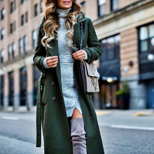 mn fashion blogger mia mia mine wearing a green trench coat and stuart weitzman over-the-knee boots