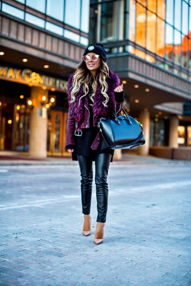 mn fashion blogger mia mia mine wearing a burgundy suede jacket from nordstrom and a givenchy antigona bag