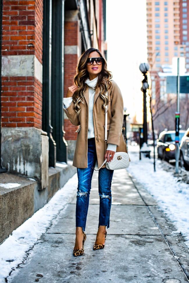 fashion blogger mia mia mine wearing celine sunglasses and a camel coat from nordstrom