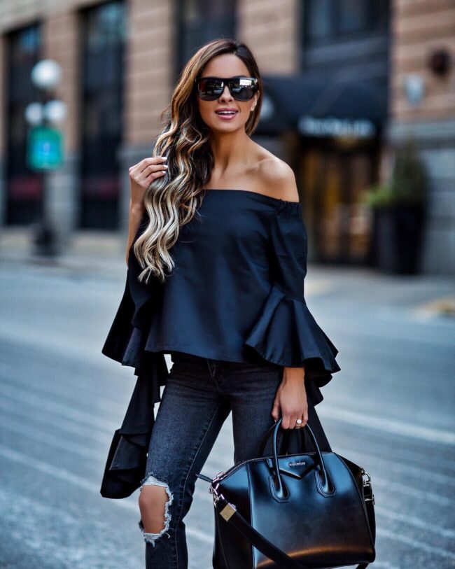 fashion blogger mia mia mine statement sleeve top from few moda and givenchy antigona bag