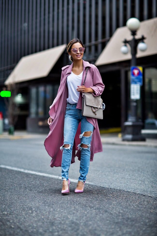 mn fashion blogger mia mia mine wearing a pink trench coat and pink christian louboutin heels