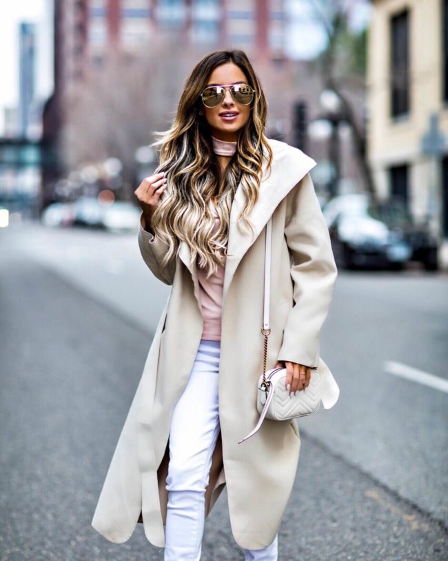 fashion blogger mia mia mine wearing a camel waterfall coat