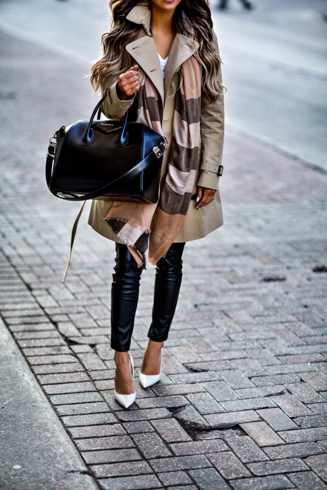 fashion blogger mia mia mine wearing a burberry print scarf from nordstrom and a givenchy antigona bag