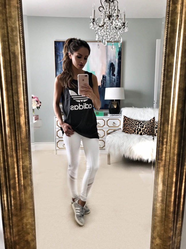 fashion blogger mia mia mine wearing an adidas workout outfit from nordstrom anniversary sale