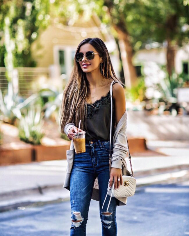 fashion blogger mia mia mine wearing a lace cami from abercrombie