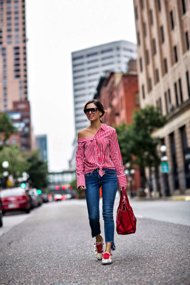 fashion blogger mia mia mine wearing a red striped topshop top and rag and bone jeans from nordstrom
