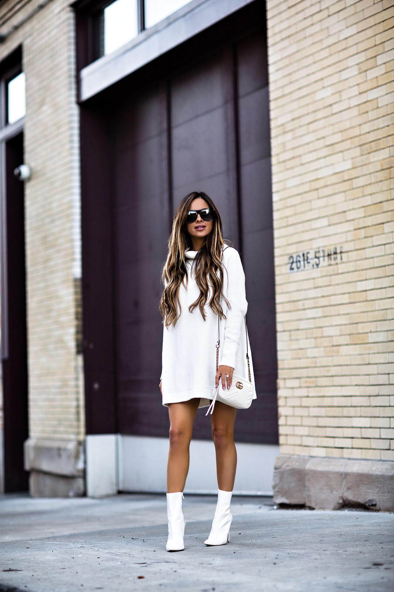 dress with white booties