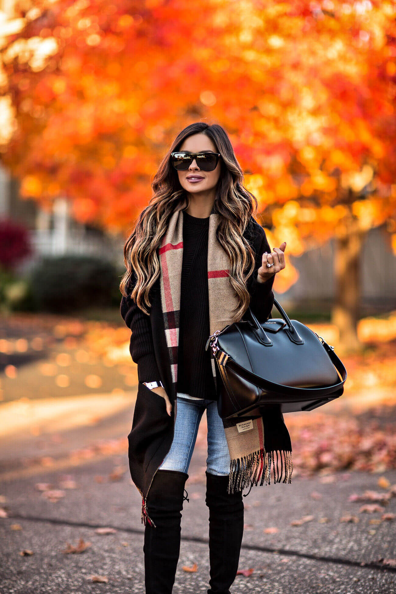 fashion blogger mia mia mine wearing a burberry pocket scarf