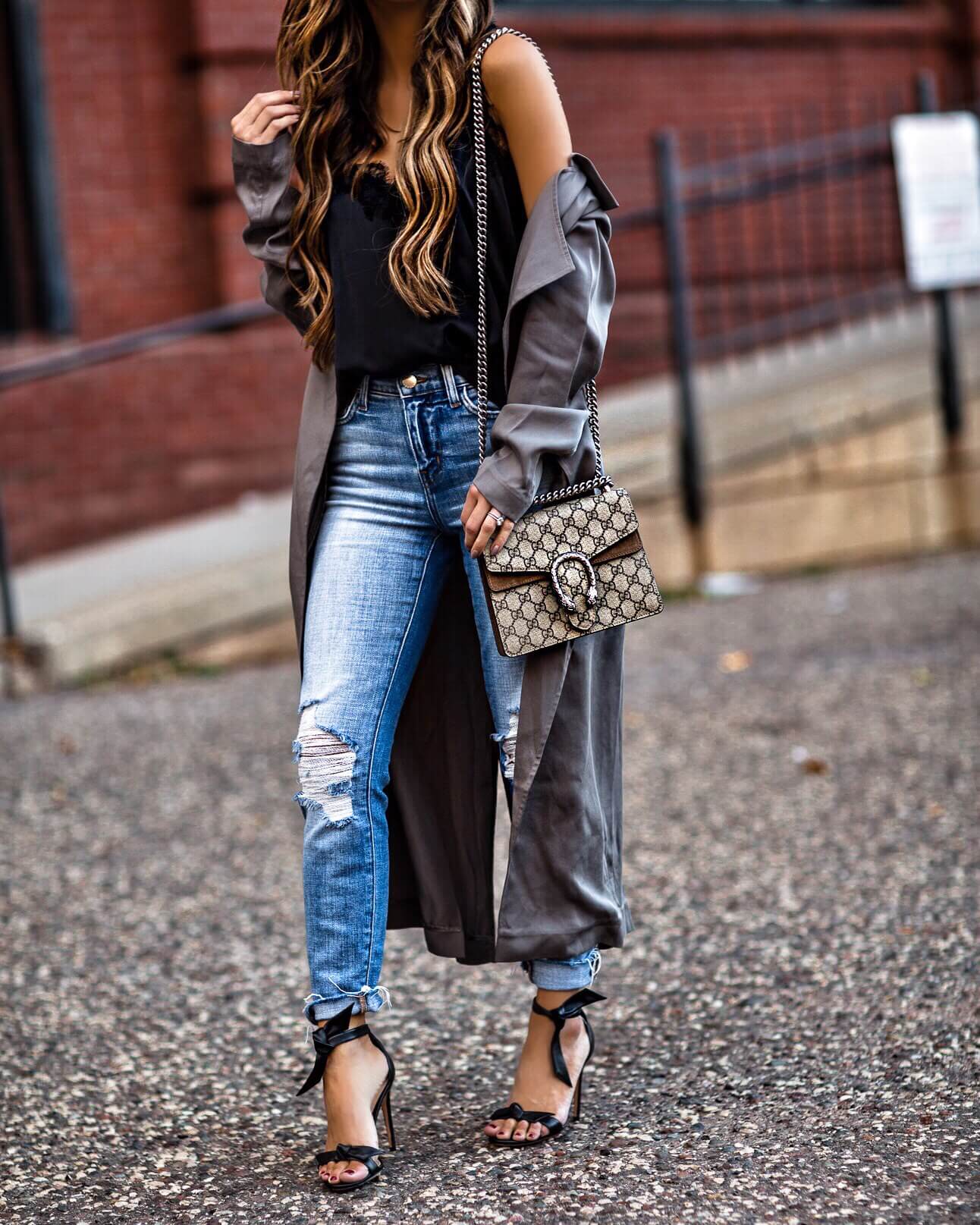 fashion blogger mia mia mine wearing l'agence denim and alexandre birman bow tie heels