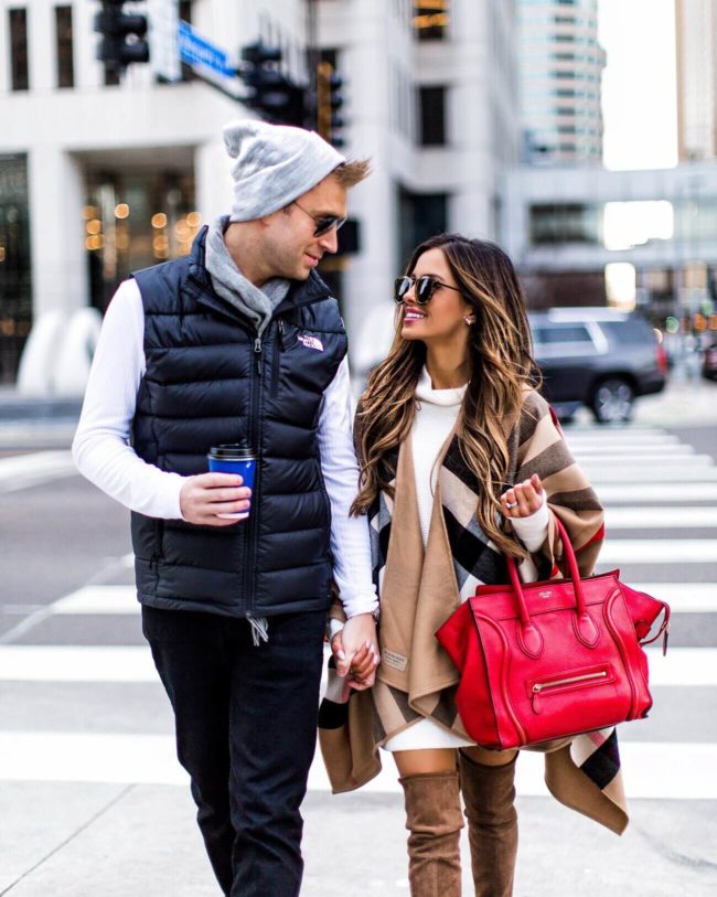 mia mia mine wearing a burberry cape with husband phil
