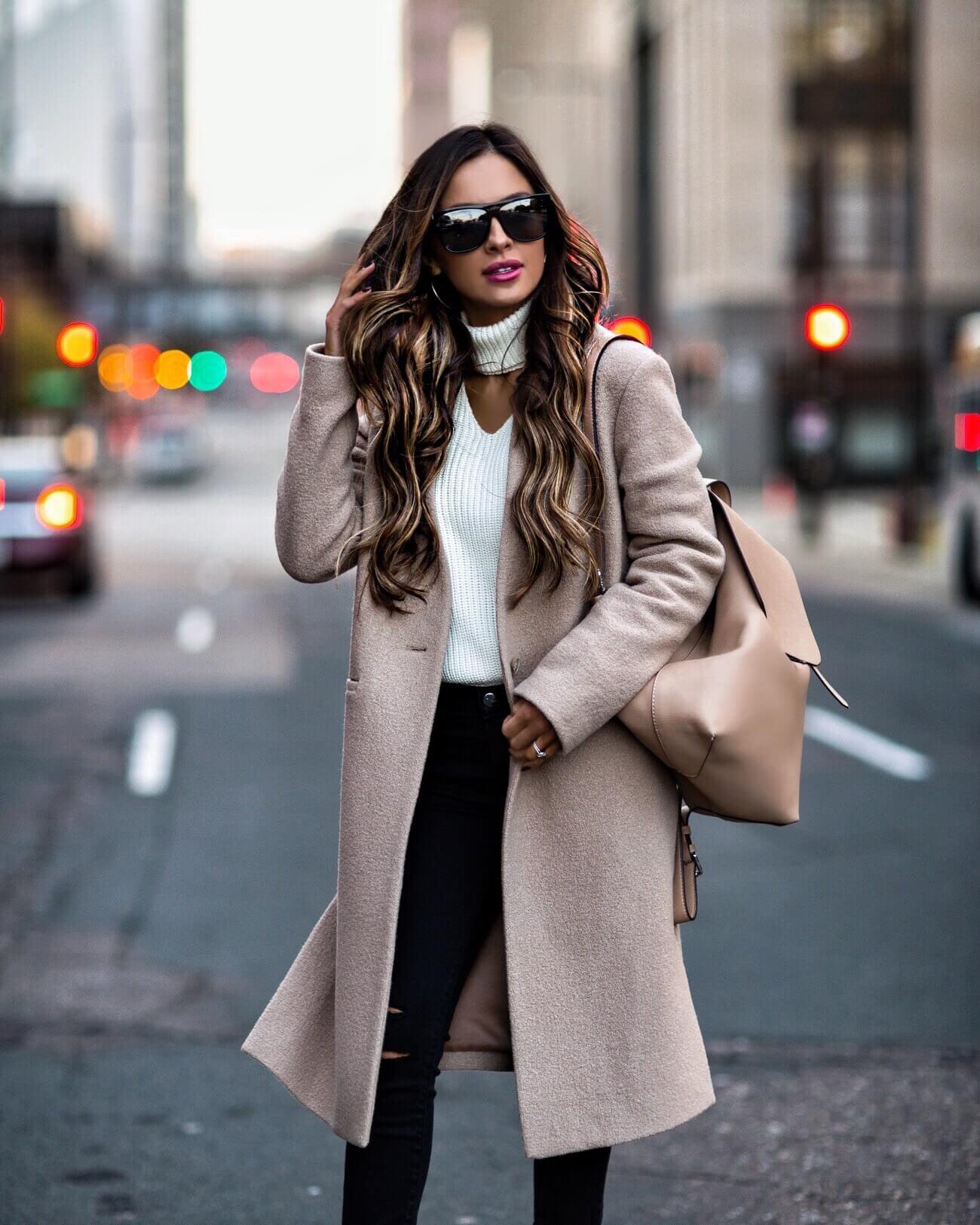 fashion blogger mia mia mine wearing a camel coat from bloomingdale's