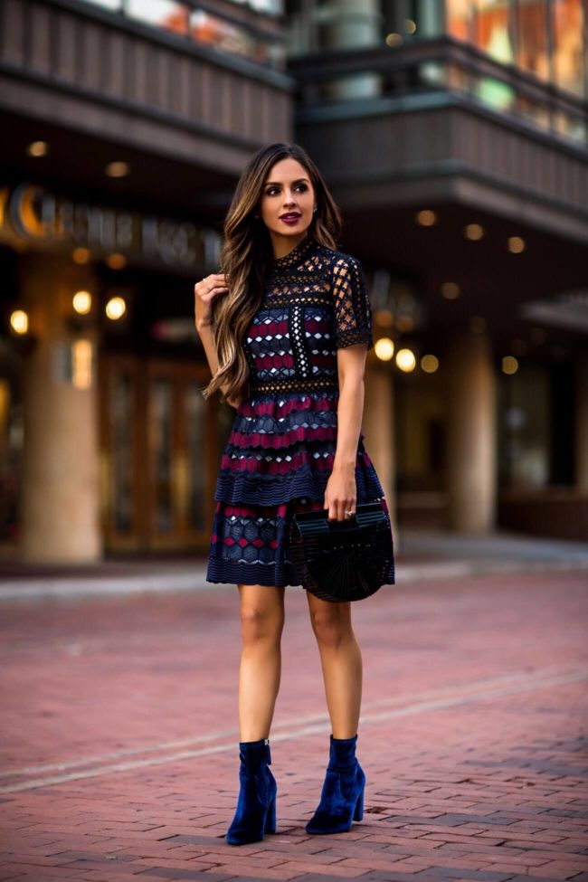 fashion blogger mia mia mine wearing a self portrait lace dress from luisaviaroma