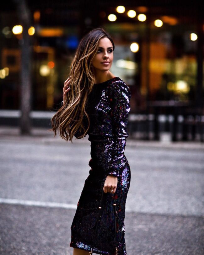 mia mia mine wearing a sequin dress from nordstrom