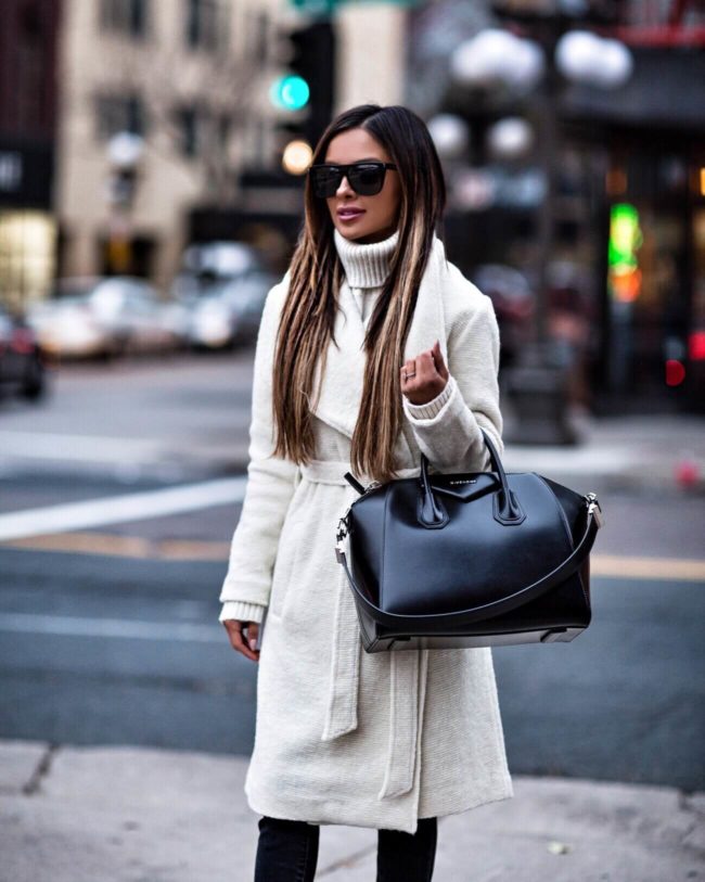 mia mia mine wearing a white coat from shopbop