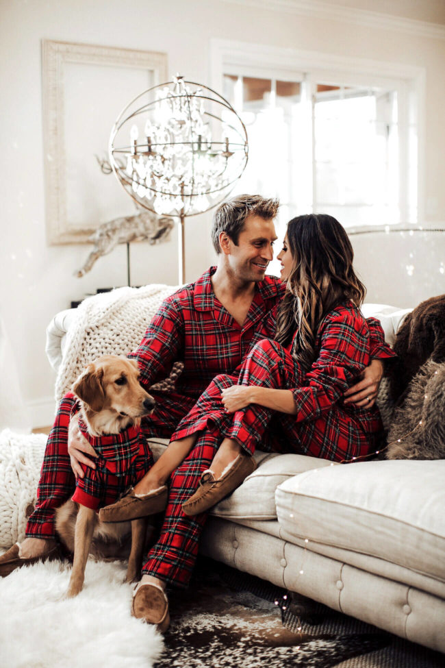 mia mia mine family wearing plaid christmas pajamas from macy's