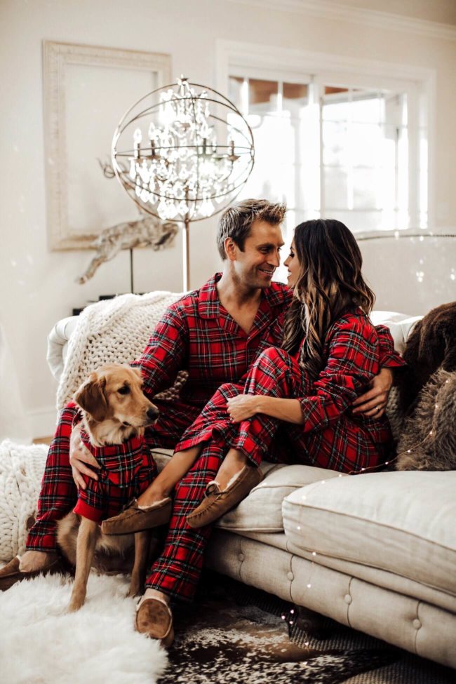 mia mia mine family wearing plaid christmas pajamas from macy's