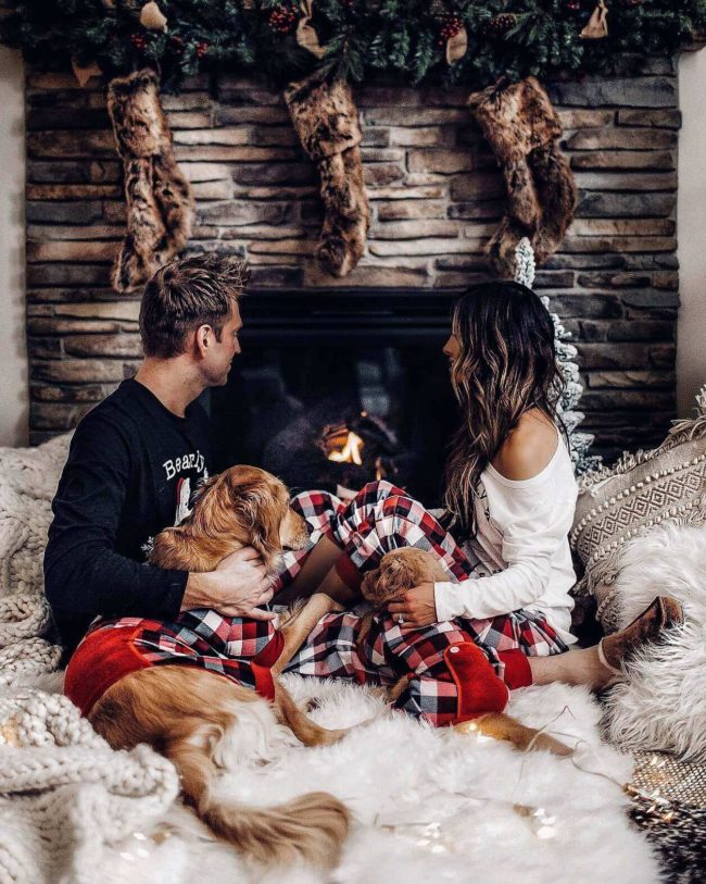 mia mia mine and dogs wearing Christmas pajamas