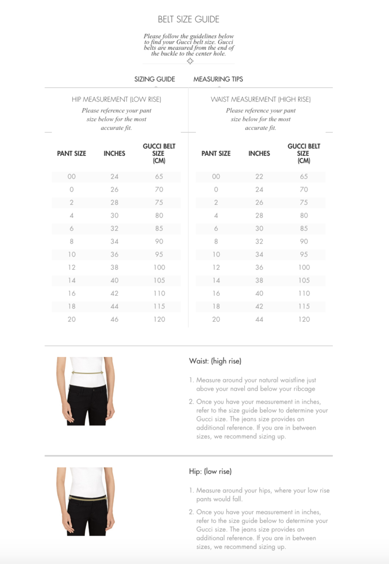 Gucci Belt Size Chart Conversion Mens