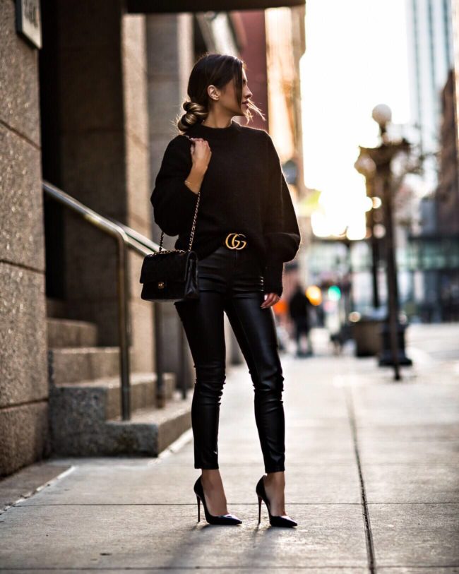 all black outfit with gucci belt