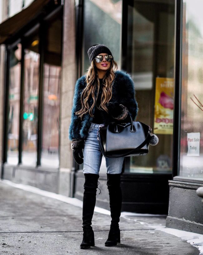 mia mia mine wearing a faux fur jacket by yumi kim