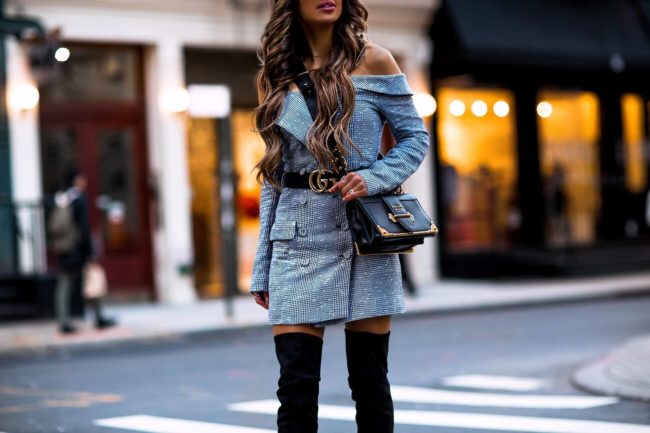 fashion blogger mia mia mine wearing a blazer dress from revolve at nyfw february 2018