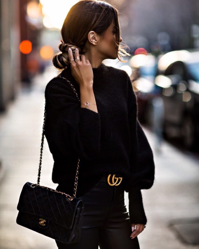 all black outfit with gucci belt