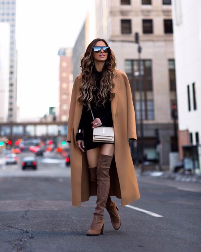 fashion blogger mia mia mine wearing a camel coat and stuart weitzman over-the-knee homes